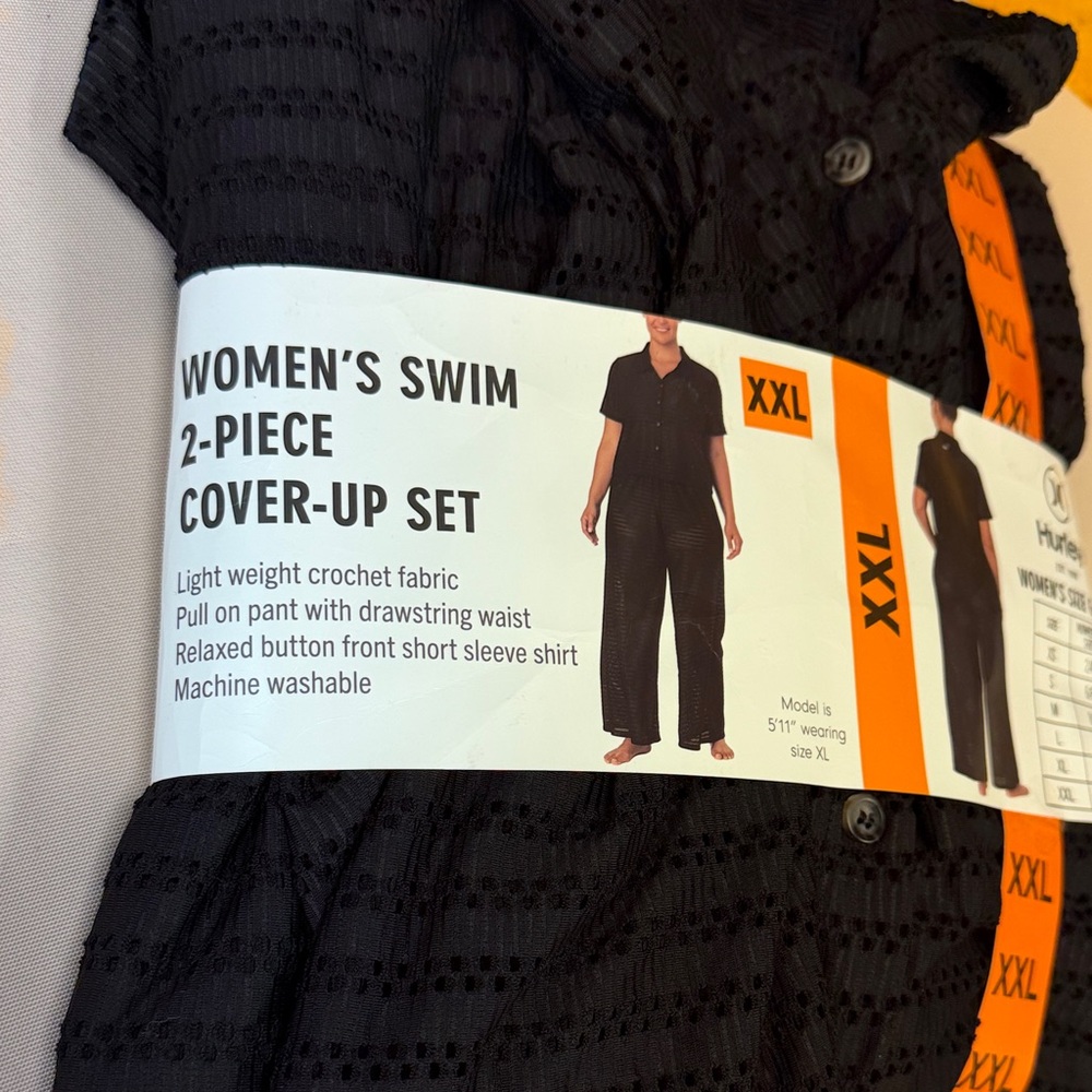 Hurley Women's Black 2-Piece Swim Cover-Up Set XXL fits size 16/18 new button up